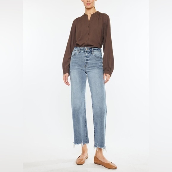 Kancan Womens Violet High Rise Slim Wide Leg Raw Hem Jeans Size W5/26